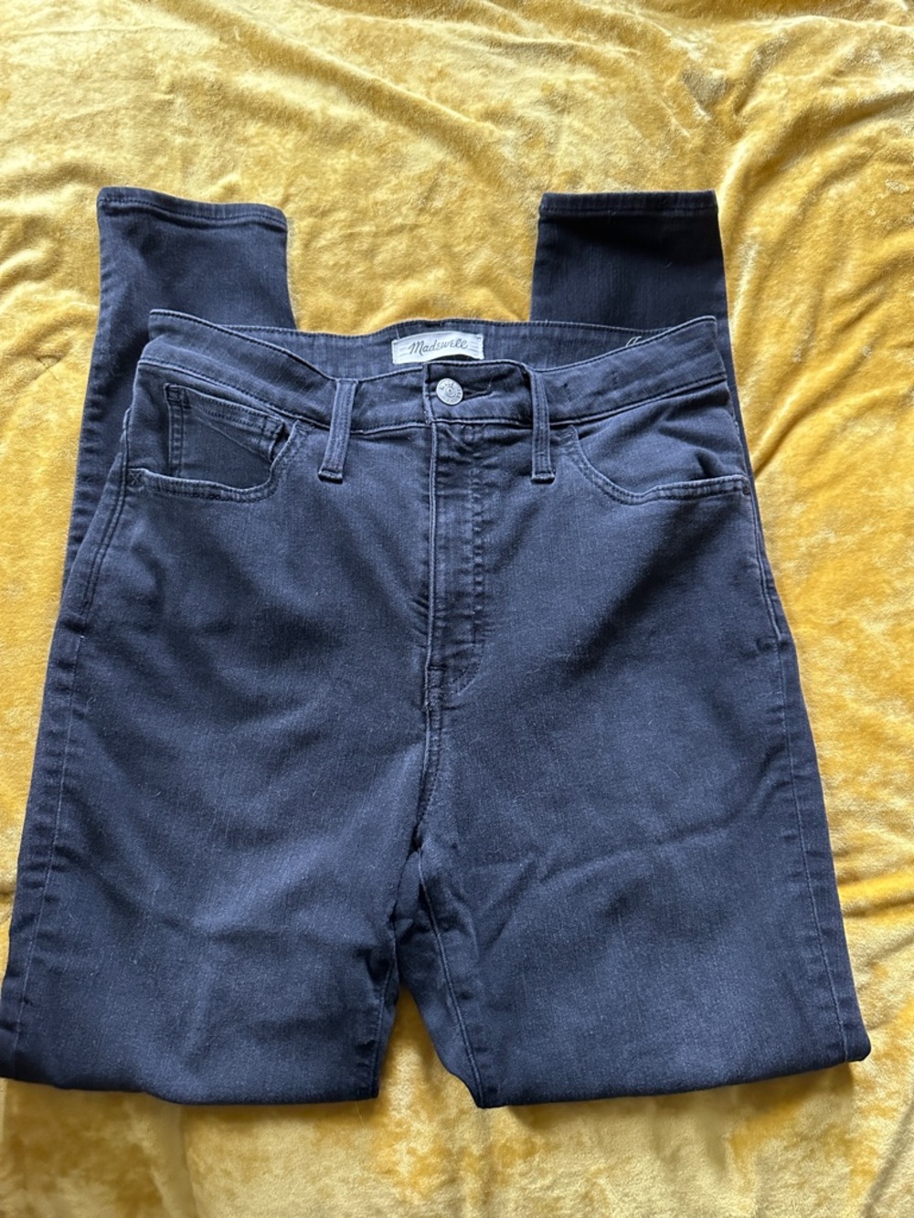 Madewell charcoal black jeans with branded button
